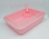 透明圍邊貓沙盆附送貓沙鏟 (大), 粉紅色, 台灣製造