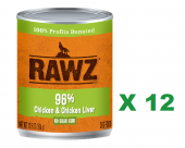 354克 RAWZ 無穀物雞肉及雞肝肉醬狗罐頭 X 12罐 (平均每罐$33) 美國製造