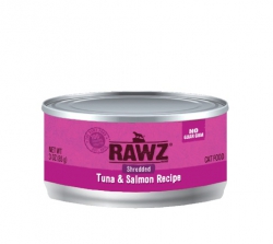 85克 RAWZ Shredded Tuna & Salmon Recipe 無穀物吞拿魚三文魚肉絲貓罐頭, 泰國製造 (到期日: 7-2025)