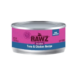 85克 RAWZ Shredded Tuna & Chicken Recipe 無穀物吞拿魚及雞肉肉絲貓罐頭, 泰國製造