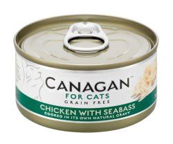 75克Canagan 無穀物雞肉+鱸魚主食貓罐頭, 泰國製造