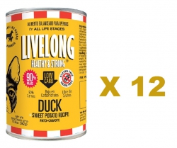 362克 LiveLong Duck 無穀物鴨肉甜薯主食狗罐頭x12罐特價  (平均每罐$31) 美國製造