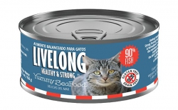 156克 LiveLong 無穀物三文魚+沙甸魚+菜主食貓罐頭, 美國製造 <<優惠價 $55 / 3罐>>