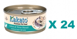 70克Kakato (貓主食) 三文魚翡翠貽貝(青口)主食貓罐頭x24罐特價, 泰國製造 (平均每罐 $15.5)