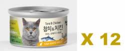 80克 MeoWow 無穀物吞拿魚+鮮嫩雞肉湯汁貓罐頭x12罐特價 (平均每罐 $12)  韓國製造
