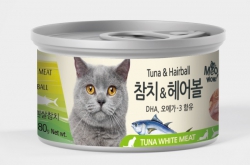 80克 MeoWow 無穀物吞拿魚去毛球湯汁貓罐頭, 韓國製造