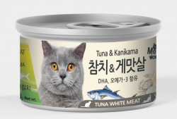 80克 MeoWow 無穀物吞拿魚+蟹肉湯汁貓罐頭, 韓國製造