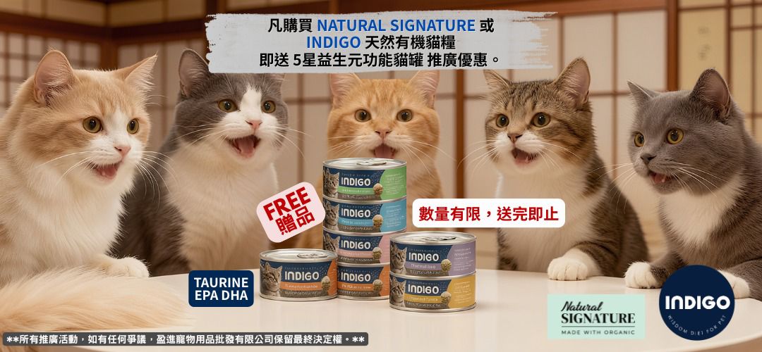 購買Indigo,Natural Signature貓糧,贈送Indigo 貓罐頭 購買Indigo,Natural Signature貓糧,贈送Indigo 貓罐頭