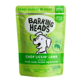 300克 Barking Heads Grain Free Lamb Pouch 卡通狗無穀物羊肉主食濕糧, 英國/歐盟製造