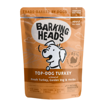 300克 Barking Heads Grain Free Turkey Pouch 卡通狗無穀物火雞肉主食濕糧, 英國/歐盟製造