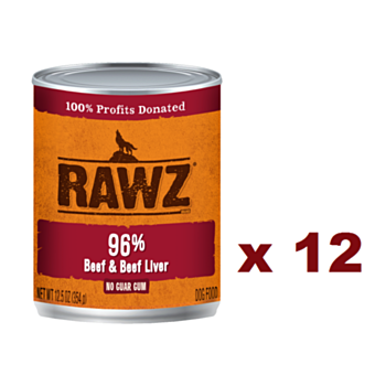354克 RAWZ Beef & Beef Liver Pate 無穀物牛肉及牛肝肉醬狗罐頭x12罐特價 (平均每罐$33), 美國製造  