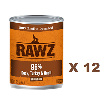 354克 RAWZ Duck, Turkey & Quail Pate 無穀物鴨肉+火雞+鵪鶉肉醬狗罐頭x12罐 (平均每罐$33) 美國製造  