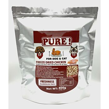 800克 Pure Freeze Dried Chicken 冷凍乾純雞肉粒 (內有獨立包裝 100克x8包) 貓狗適用, 中國製造  (到期日: 7-2026)