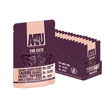 85克 AATU Salmon, Chicken, Prawn Pouch 三文魚, 雞肉及鮮蝦主食貓濕糧x10包, 歐盟製造