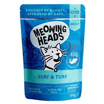 100克 Meowings Heads 卡通貓無穀物沙甸魚吞拿魚主食濕糧x10包, 英國/歐盟製造  