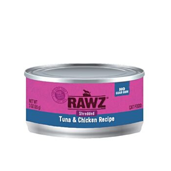 85克 RAWZ Shredded Tuna & Chicken Recipe 無穀物吞拿魚及雞肉肉絲貓罐頭, 泰國製造