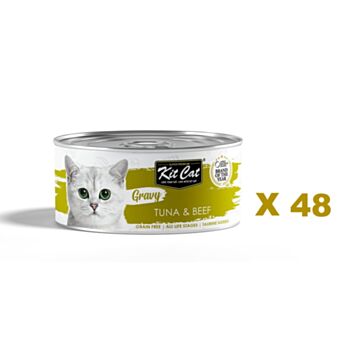 70克 Kit Cat 無穀物鮮嫩吞拿魚+牛肉汁湯主食貓罐頭x48罐特價 (平均每罐 $8), 泰國製造
