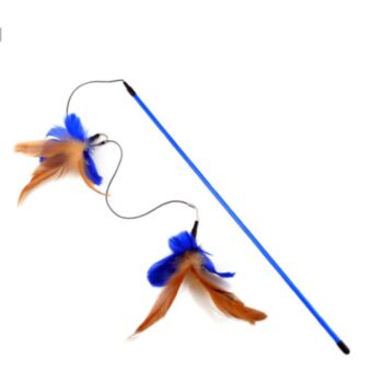 透明藍色杆 - 田田天然環保羽毛逗貓棒