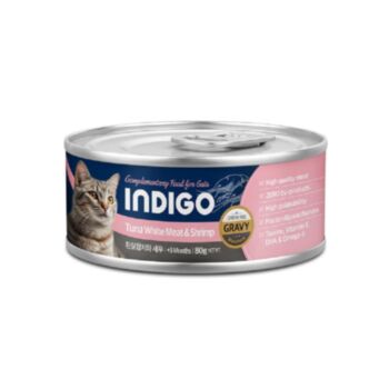 80克Indigo 益生元吞拿魚鮮蝦護眼貓罐頭X24罐(平均為$12罐)