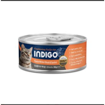 80克Indigo 益生元吞拿魚蟹關節貓罐頭 x24罐 (平均為$12罐)