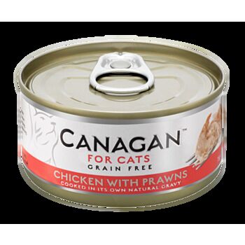 75克Canagan 無穀物雞肉+蝦肉主食貓罐頭, 泰國製造
