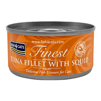 70克 Fish4Cats tuna fillet with squid 吞拿魚塊魷魚貓罐頭x10罐, 泰國製造