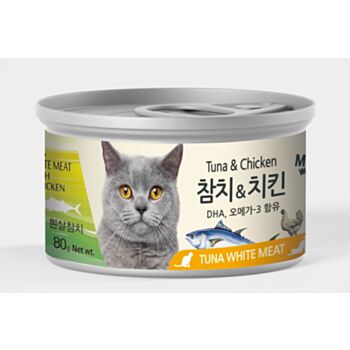 80克 MeoWow 無穀物吞拿魚+鮮嫩雞肉湯汁貓罐頭, 韓國製造 - (NS贈品)