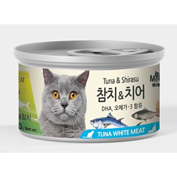 80克 MeoWow 無穀物吞拿魚+小銀魚湯汁貓罐頭, 韓國製造 - (INDIGO贈品)