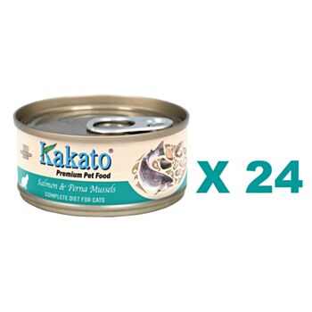 70克 Kakato Salmon & Perna Mussels (貓主食) 三文魚翡翠貽貝(青口)主食貓罐頭x24罐特價 (平均每罐 $15.5) 泰國製造