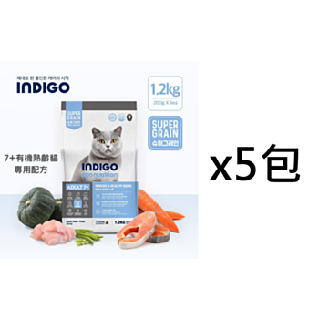 1.2公斤Indigo 有機7+熟齡貓配方益生菌腸胃貓糧  (內有獨立包裝 200克x6包)x5包 韓國製造  