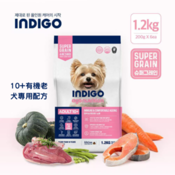 1.2公斤Indigo 有機10+ 老犬配方益生菌腸道狗糧 (內有獨立包裝 200克x6包) 韓國製造 