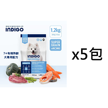 6公斤Indigo 有機7+熟齡犬配方益生菌腸道狗糧 (內有獨立包裝 200克x6包)x5包 韓國製造 
